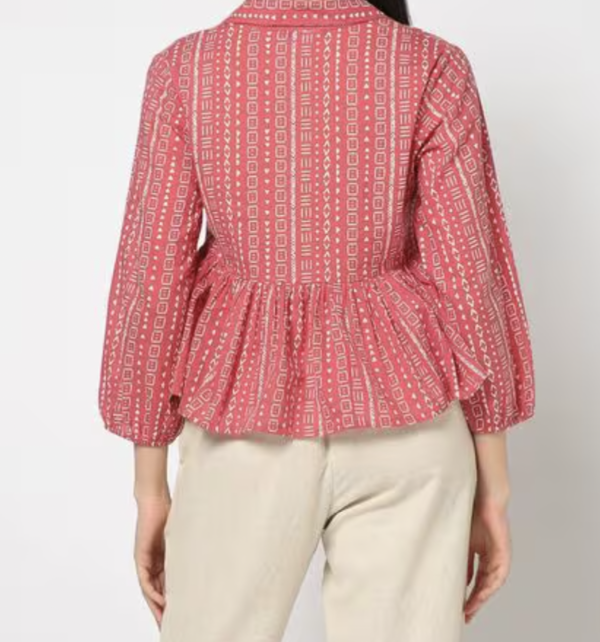 Women Geometric Print Peplum Top - Image 4